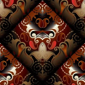 Paisleys seamless pattern. Vector dark red floral background. Luxury 3d wallp Stockillustratie