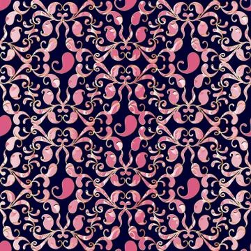 Paisleys vector seamless pattern. Black floral background wallpa イラスト素材