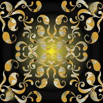 Paisleys vector seamless pattern. Black shiny floral background イラスト素材