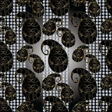 Paisleys vector seamless pattern. Black floral dotted  backgroun イラスト素材