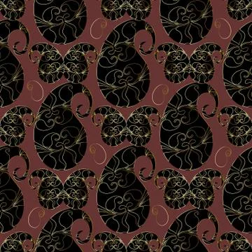 Paisleys vector seamless pattern. Brown floral background wallpa Stockillustratie