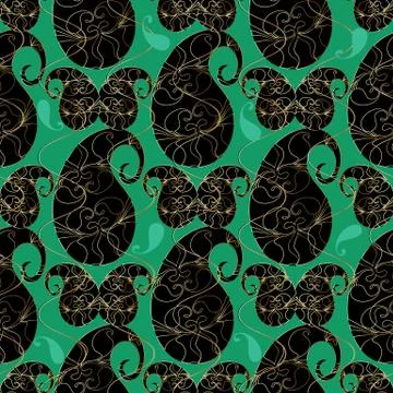 Paisleys vector seamless pattern. Green floral background wallpa イラスト素材
