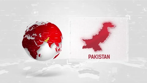 Pakistan 4K Tech Map Beside Globe On White Background. Stock Footage 340477077