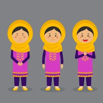 Pakistan Character with Various Expression Stock Illustration