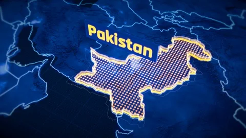 Pakistan country border 3D visualization, modern map outline, travel Stock-Footage 93391777