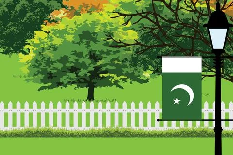 Pakistan Day Trees Lamp Vector Illustration Stock Illustration