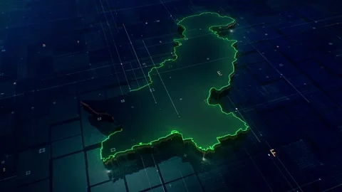 Pakistan digital map 4k looping Stock Footage 307908057