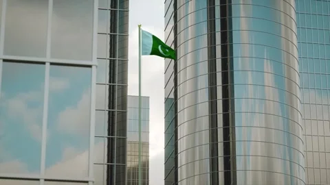 Pakistan Flag 3D Render Animation on Pole with City Buildings Video stock 332879310