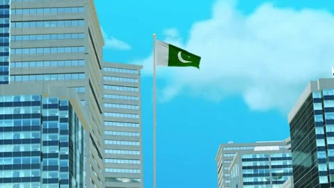 Pakistan Flag 3D Render Animation with Urban Architecture and Clear Blue Sky Stock-Footage 332888848