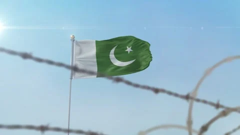 Pakistan flag behind border 스톡 동영상 137430956
