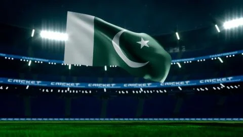 Pakistan flag in cricket empty night stadium Stock Illustration