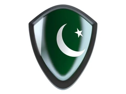 Pakistan flag on metal shield isolate on white background. Stock Illustration