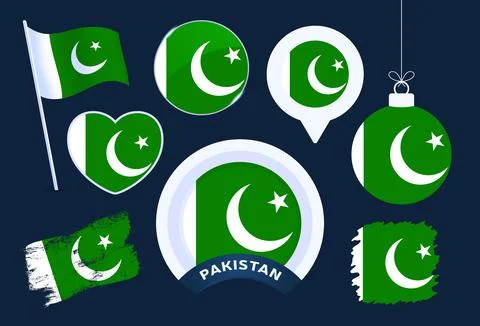 Pakistan flag vector collection. big set of national flag design elements in  Stock Illustration