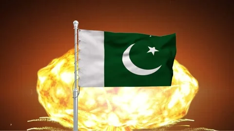 Pakistan flag waving over massive nuclear explosion background symbol of mi.. Stock Footage 341868765