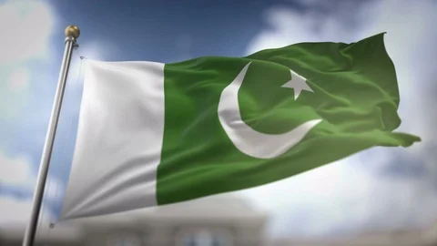 Pakistan Flag Waving Slow Motion 3D Rendering Blue Sky Background - Seamles.. Stock Footage 75479645