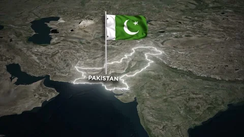 Pakistan Glowing Border Map Animation with 3D Waving of Pakistan National F.. Video stock 329882321