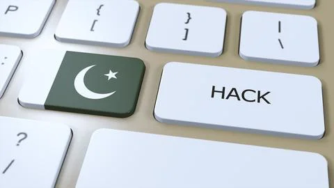 Pakistan Hack of Country or Hacker Attack 3D Illustration. Country National Flag Illustrazione stock