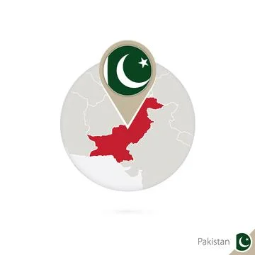 Pakistan map and flag in circle. Map of Pakistan, Pakistan flag pin. Map of.. Stock Illustration