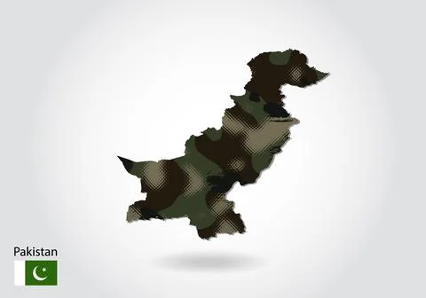 Pakistan map with camouflage pattern, Forest - green texture in map. Military Stock Illustration