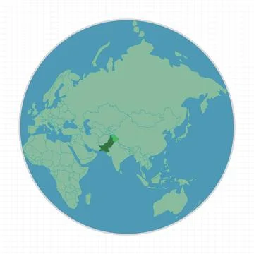 Pakistan map earth globe view of the World map in light green, Vector map Illustrazione stock