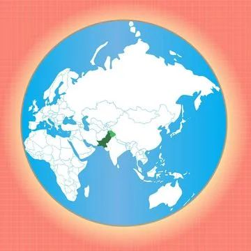 Pakistan map pointed in map, earth globe view of world map. Vector Art Stock Illustration