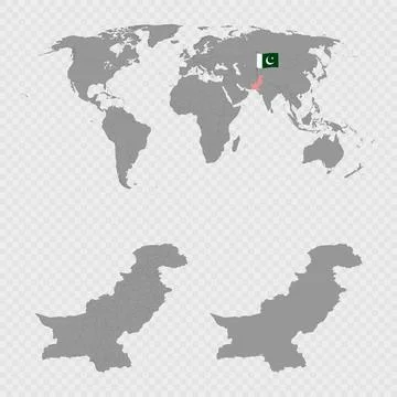 Pakistan Map Set with World Location. Stock Illustration
