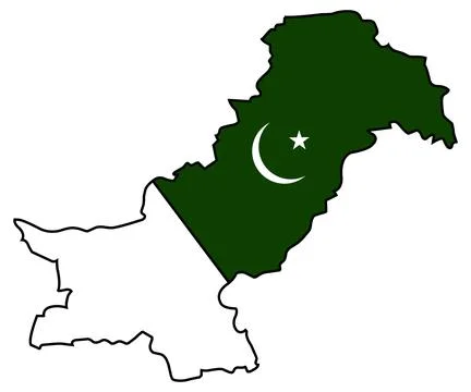 Pakistan map vector filled with flag colors crescent and star Stock Illustration