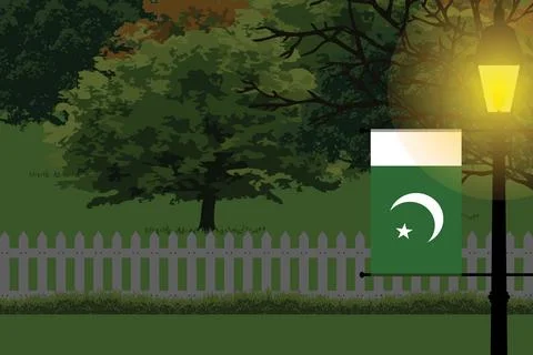 Pakistan Night Trees Lamp Vector Illustration Stock Illustration