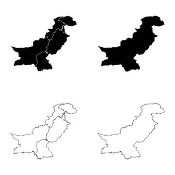 Pakistan Outline and Solid Fill Map Set. 스톡 일러스트
