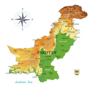Pakistan physical map Stock Illustration
