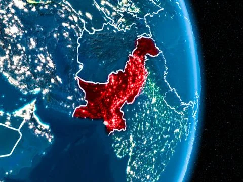 Pakistan in red at night Illustrazione stock