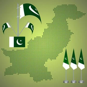 Pakistan vector map with realistic flagpole. Modern realistic geopolitical .. Stock Illustration