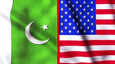 Pakistan vs USA Flags Waving Animation Loop for Geopolitical Concept. 库存影片 335916073