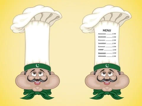 Pakistani chef and menu on hat with food of Pakistan Stock Illustration