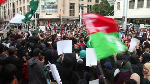Pakistani diaspora protest for release of former prime minister Imran Khan Stock-Footage 247822443