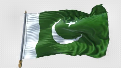 Pakistani Flag on a flagpole Waving on Transparent Alpha Background Stock Footage 292302453