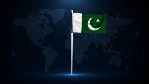 Pakistani flag waving in the wind over a digital world map. Stock Footage 340414219