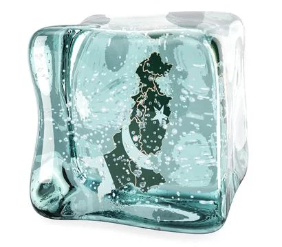 Pakistani map frozen in ice cube, 3D rendering Stock Illustration