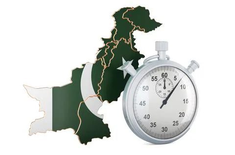 Pakistani map with stopwatch, 3D rendering 스톡 일러스트