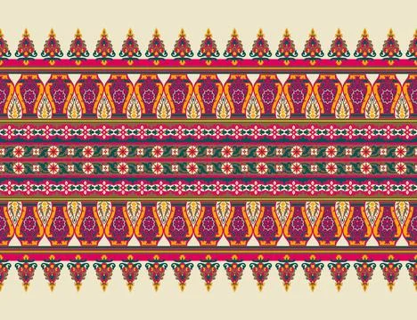 Pakistani or indian boder paisley abstraction seamless digital boder. Ilustración de archivo