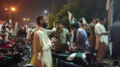 Pakistani People Celebrating Their Independence in a night on highway Stock Footage