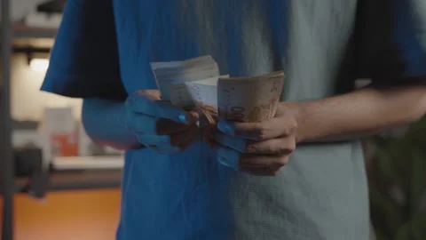 Pakistani Rupee Cash Counting Close Up Stock Footage 337736776
