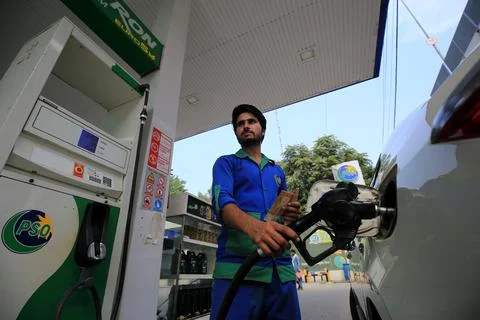 Pakistan's government decrease petrol price by Rs 12.63 per liter (0.055 USD), P Stock Photos