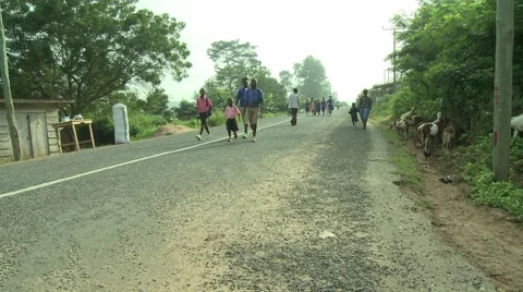 PAKRO STUDENTS WALKING UP STREET Stock Footage 58930589