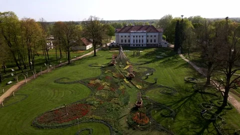 Pakruojis Manor Grounds During Spring Flowers Festival in Lithuania Stock Footage 296564186