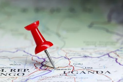 Pakwach, Uganda pin on map Foto stock