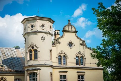 A palace and park complex from the nineteenth eclectic style. Przyszowice Stock Photos