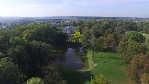Palace and park complex Opole Lubelskie, aerial view Stock Footage 85289956