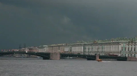 Palace Bridge and Winter Palace in Saint Petersburg. Stock Footage 54177002