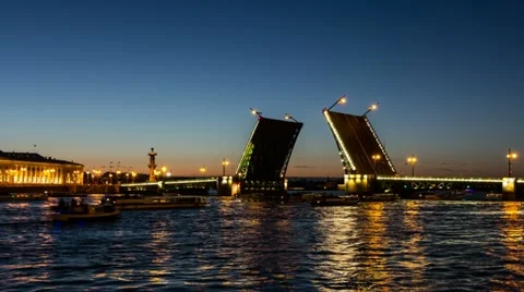 Palace Bridge drawning (Dvortsoviy Most), St. Petersburg, Russia (timelapse) Stock Footage 11239598